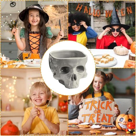 Bol crâne d'Halloween - Bol à pâtes crâne, pelle à bonbons portable et distributeur de punch pour bar à domicile, décoration de table gothique vintage, accessoires de cuisine gothiques (300 ml) (1/5)