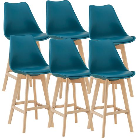 Set di 6 sgabelli da bar in faggio plastica sintetica 105x48x58 cm turchese 030008730