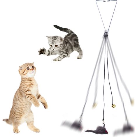 Jouet Automatique pour Chat avec Souris Suspendues à la Fenêtre - Corde Élastique Réglable pour Jeu Autonome