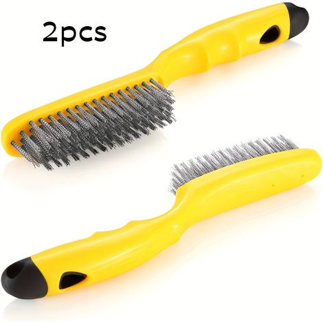Lot de 2 brosses métalliques, manches en plastique de 10,5 pouces, pour le nettoyage de la rouille et de la saleté. (1/5)