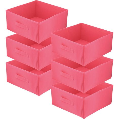 Boîte textile 31x31x15 rose foncé - Lot de 6