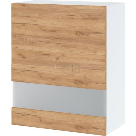 Meuble haut de cuisine Bellissi Chene 2 portes relevables avec vitre opaque L 60 cm - Porte avec poignée apparente Décor chêne brut (1/5)