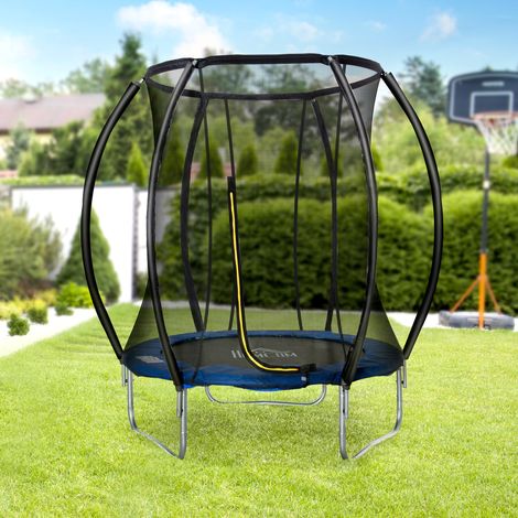 Trampoline 183 cm avec filet de protection, structure galvanisée anti-corrosion, résistant aux intempéries, pour jardin, couleur bleu et noir, usage extérieur (1/5)