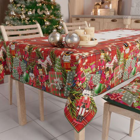 Nappe de Noël Anti-Taches Carrée, Couvre-Table, Cuisine, Motif Petits Soldats X4 Places (140 x 140 cm) 100% fabriquée en Italie (1/5)