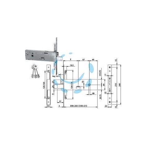 SERRATURA TRIPLICE DA INFILARE DOPPIA MAPPA PER FASCE MM.64 H 96311 - mm.100 (963110102)