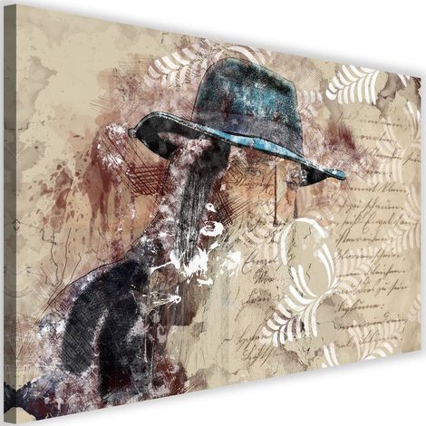 Tableau sur toile Femme avec chapeau Vintage 60x40 (1/5)