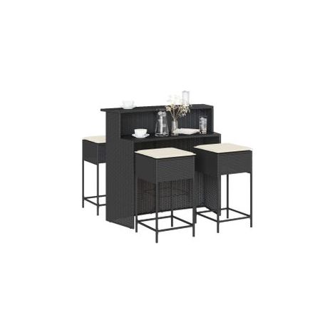Ensemble de bar de jardin 5 pcs avec coussins noir poly rotin (1/5)