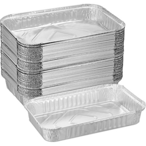 Lot de 50 Barquette, Forme rectangulaire, Aluminium, 31x21 cm, Pour barbecue et cuisson