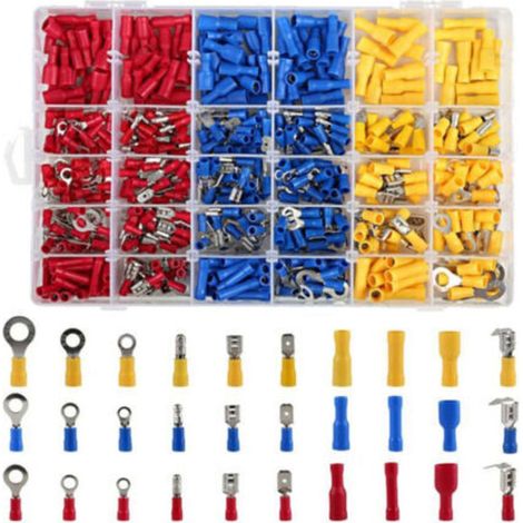 480-teiliges Set elektrischer Klemmen, Kfz-Klimaklemmen, Crimp-Klemmen, runde, flache Buchsen und Stecker, Ösen- und Ringklemmen, zylindrische und andere, gecrimpte Steckverbinder