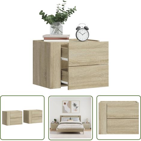 The Living Store Tables de chevet murales 2 pcs chêne sonoma 45x30x35 cm - Table De Chevet Murale - Meuble Mural - Rangement Salle De Chambre - Commode Murale - Décoration Intérieure (1/5)