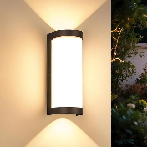 24W LED Lampe d'extérieur Murale, IP65 étanche 2700LM Applique Murale Intérieur/Extérieur, 3000K Blanc Chaud Lampe d'extérieur Moderne, Aluminium Applique Murale pour Terrasse, Entrée, Noir (1/5)