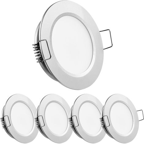4 x Spot LED Encastrable 12V Camping-car Plafonnier Encastré Extra Plat 3000K Dimmable pour Bateau Caravane Van Trou 58-63mm IP64 Blanc Chaud Argent (sans transformateur) (1/5)