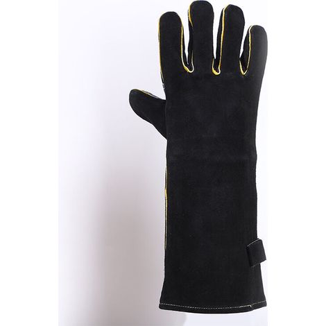 Gants résistants à la chaleur extrême et au feu, en cuir avec coutures en kevlar, parfaits pour la cheminée, la cuisinière, le four, le grill, la soudure, le barbecue, le mig, le porte-casseroles, le (1/4)