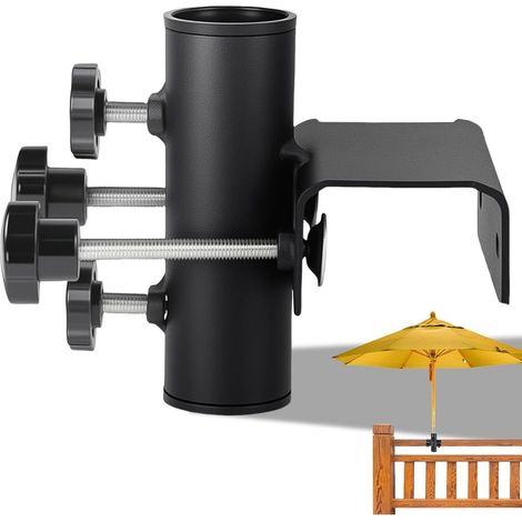 Support de Parasol de Balcon, Pince de Fixation Parasol Balcon Carré à Serrage, pour Parasol, Balcon, terrasse, pour Zone de Serrage 63-20 mm, diamètre du Parasol 23-38 mm (1/5)