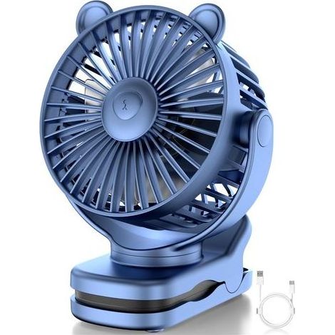 Portable rechargeable personal fan, 2000 mAh battery, 3 fan speeds, essential for travel, blue. (1/5)