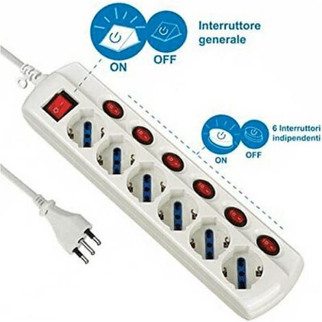 Steckdosenleiste 6 steckdosen mit einzelschalter electraline - 62059