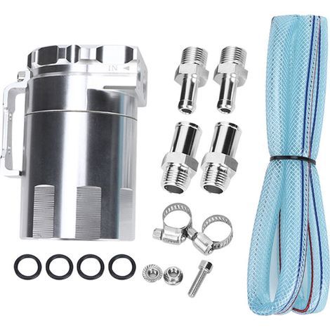 Réservoir de récupération d'huile moteur en aluminium, réservoir de reniflard, accessoires de Modification de voiture (argent) (1/5)