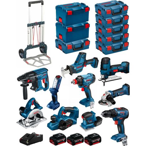 BOSCH Kit 18V BK1002 (GST18V-LIS+GKS18V-LI+GBH18V-21+GWS18-125V-LI+GSR18V-55+GSA18V-LIC+GDX18V-180+GLI18V-300+GHO18V-LI+3x5,0Ah) (1/5)