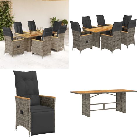 Ensemble de bistro de jardin 7 pcs coussins gris poly rotin - Meubles De Jardin - Salon De Jardin - Set De Bistro - Fauteuil Inclinable - Résine Tressée - Home & Living (1/5)
