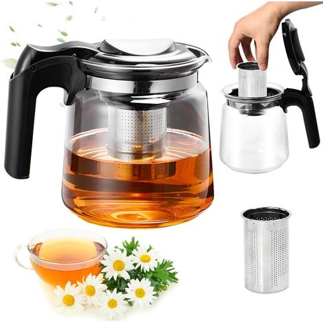 Theiere en Verre avec Infuseur 1,5 L, Théière en Verre Borosilicate avec Bobine de Filtre en Acier Inoxydable Amovible, Résistante à la Chaleur pour Le thé Feuilles et Les Fleurs Thé (1/5)
