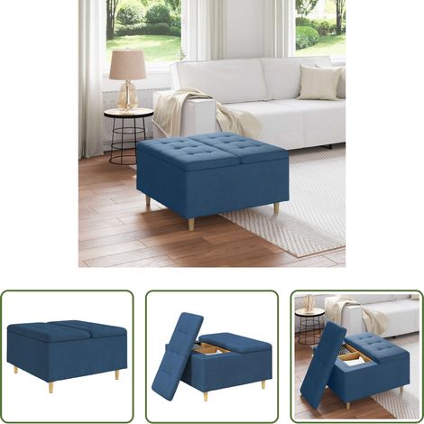 Meuble de salon - Pouf de rangement avec coussin Bleu 80 x 80 x 45 cm tissu (1/5)