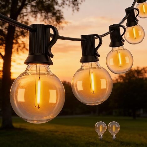 Guirlande Lumineuse Extérieure G40 LED 45m 147.64ft, 75 LED + 2 Ampoules de Rechange, IP44 Étanche Dimmable, Grande Décoration Jardin Événements (1/5)