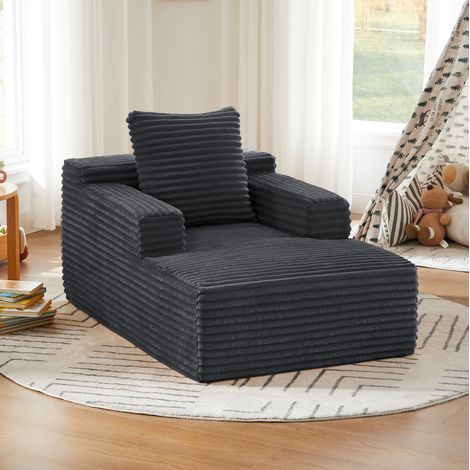 Canapé méridienne convertible en velours côtelé 1 place gris foncé avec rembourrage confortable sans montage (1/5)