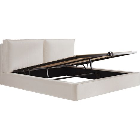Lit double coffre hydraulique 180 x 200 cm bouclé beige avec tête de lit et sommier (1/5)