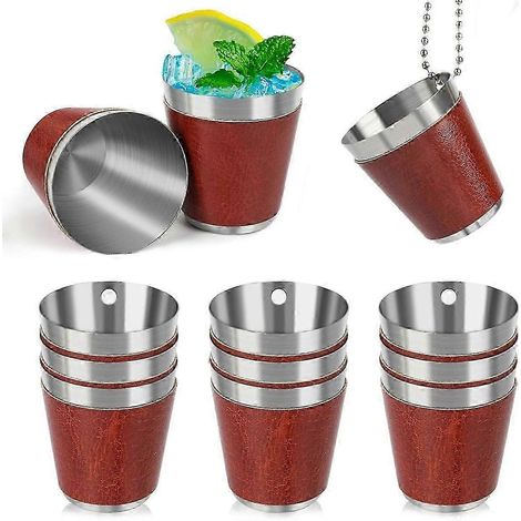 Verres à shot en acier inoxydable avec chaînette, verres à shot suspendus de 30 ml gainés de cuir pour fêtes, mariages et autres occasions spéciales. (1/5)
