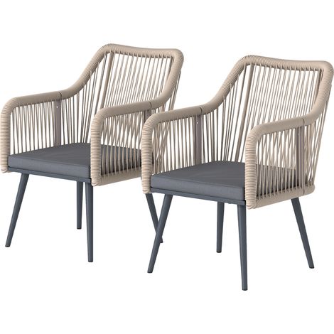 Outsunny 2 Sedie Patio con Cuscini Idrorepellenti Grigio Scuro
