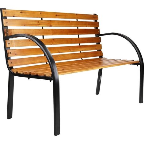TrAdE Shop Traesio - Panchina Da Parco Panca Con Braccioli In Metallo Legno Marrone 122x60x81cm Arredo Giardino -