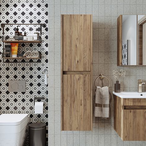 Roomart ATRIA-100 Hochschrank Bad 35 cm breit, Eiche