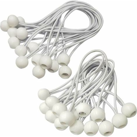 royaluxe - 20 pcs tendeur de bâche Tendeurs à Boule tendeur élastique tendeur en Caoutchouc pour bannière, bâche, pavillon, Tente, Rideaux Harnais d’Extension, Support de bâche Blanc (1/5)