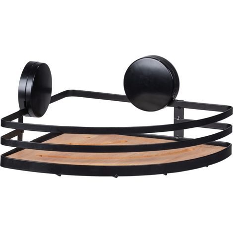 Étagère Salle de Bain d'angle de Douche Static-Loc Plus Alba Etagère Murale de Salle de Bains Fixation sans perçage Acier laqué et Bambou Durable 27,3 x 21 x 10,8 cm Noir et Bois (1/5)
