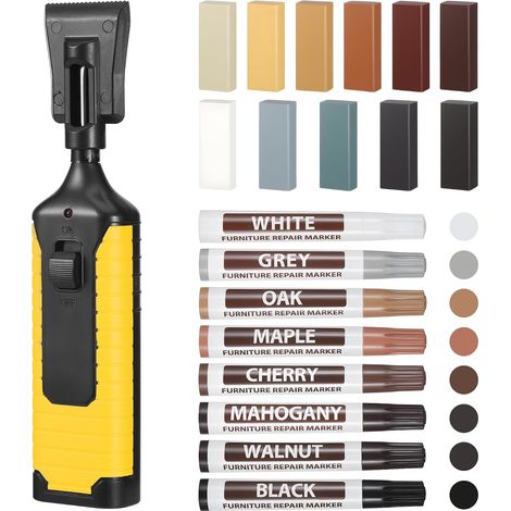 Kit Reparation Parquet Armement, Kit Reparation Carrelage Sol en 11 Couleurs, Kit Réparation Parquet Stratifié en Bois Massif (Comprend 8 Stylos de Réparation) pour Parquet Flottant, Meuble Vinyle (1/5)