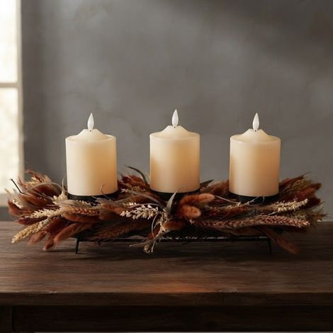 Autumn Dried Auburn Wheat Grass Candle Holder Centrepiece (1/2)