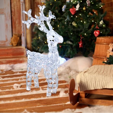 Renna natalizia luminosa a luce fissa con cristalli a led decorazione per interno ed esterno -Luce Fredda / 70 cm (1/5)