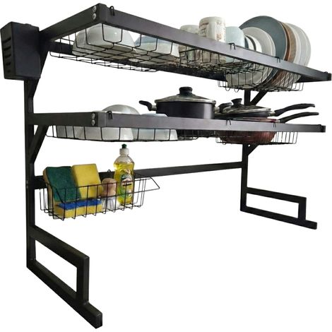 Scolapiatti da Appoggio Nero - 2 Ripiani (85cm)