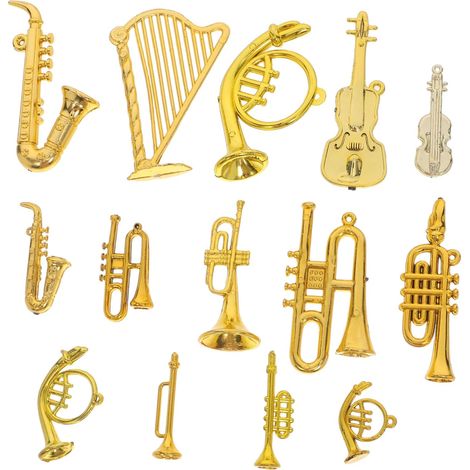 14 Pièces Petit Pendentif Instrument de Musique Ornement Trompette Ornement de Guitare Accessoire Bricolage Decoration Sapin de Noel Corne modèles Miniatures d'instruments (1/5)