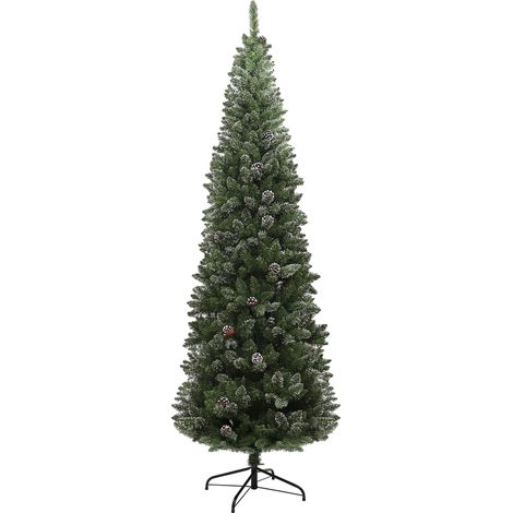Albero di Natale innevato, alto 225 cm, con 980 rami, pigne e base in acciaio. (1/5)