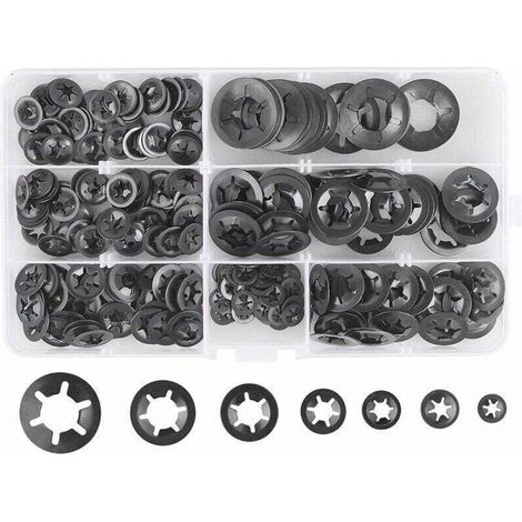 280 Pcs Rondelles De Blocage - Rondelles De Verrouillage - Rondelles À Verrouillage Rapide - En Acier - M3 M4 M5 M6 M8 M10 M12 - 7 Tailles - Noir (1/5)