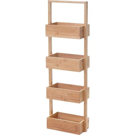 Scaffale arredo bagno HHG-726 legno di bambù 4x ripiani