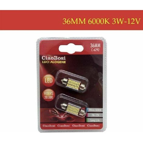 Trade Shop - 2 Lampadine Lampade Ricambio Per Luci Interni Auto 36mm Led 6000k 3w 12v C-6292 -
