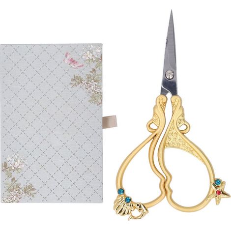 Paar Vintage-Stickschere, geschärfte, rostfreie Edelstahlklinge, DIY-Bastelarbeiten, Nähen, Gold (1/5)