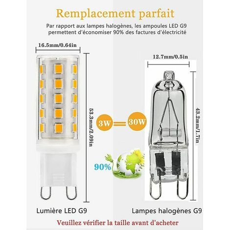 VURAHOME - Ampoules LED G9.Blanc Chaud 3000K 400LM AC230V 3W Équivalent 30W Ampoules Halogènes.Not Dimmable.Pas de Scintillement.Lumière à 360 degrés G9 Ampoule à LED.pour Chambre.Cuisine.Salon(Lot De (1/4)