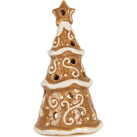 Photophore en Forme de Sapin de Noël Bougeoir Décoratif en Céramique Marron Ø 8 x 15 cm - PANGIVO (1/4)