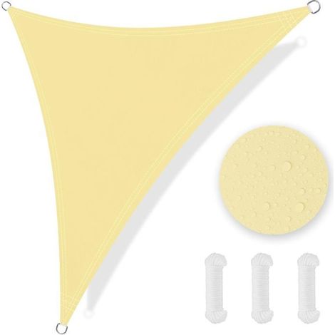Voile d'ombrage triangulaire de 2x2x2 mètres, tissu d'ombrage avec 3 cordes, auvent de piscine imperméable et résistant aux UV, blanc cassé. (1/5)