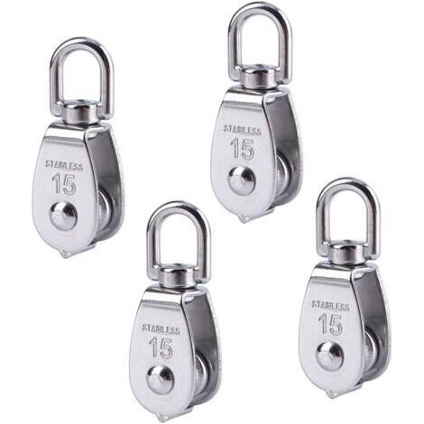 Poulies de déviation pour cordes, poulie en acier inoxydable 304, poulie, poulies à corde, capacité de charge de remise en forme de poulie à corde 35 kg, poulie,navires, yachts, 4 pièces, M15 (1/4)