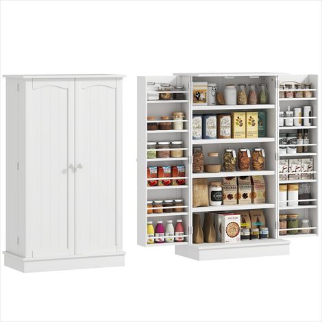 Buffet 2 portes 5 étagères 12 porte-épices 60 x 30 x 104 cm blanc (1/5)