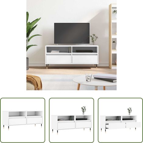 vidaXL Meuble tv bois - Meuble TV blanc 100x34,5x44,5 cm bois d'ingénierie (1/5)